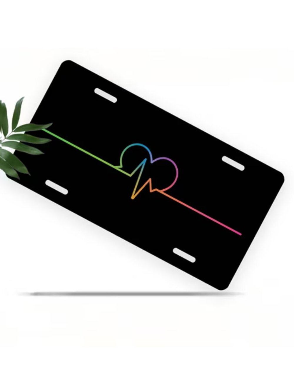 License Plate, Colorful Heartbeat Line Decorative Front,Personalized Stainless S